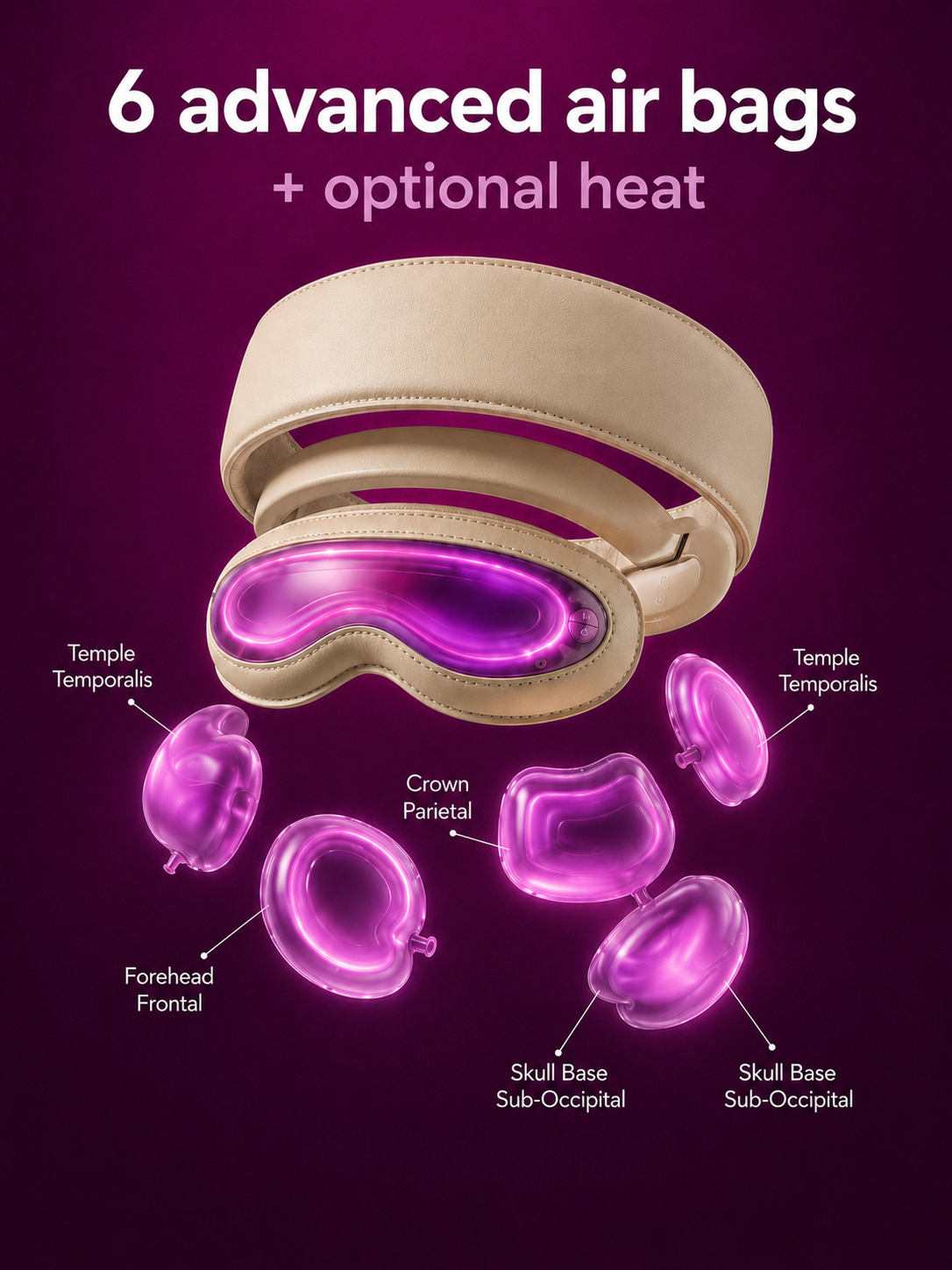 MELT 6 advanced air bags with optional heat targeting temple, forehead, crown, and skull base